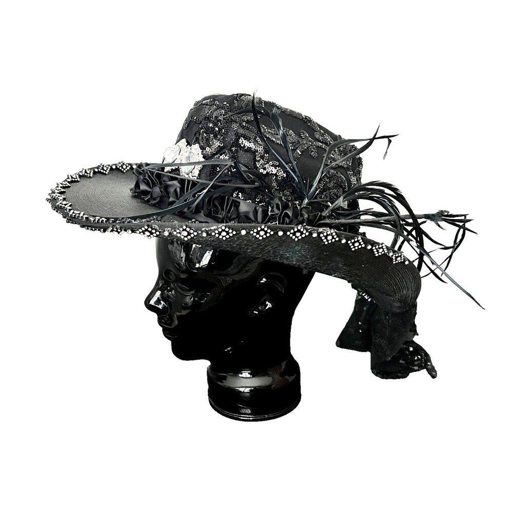 Resistol Jason Aldean Black Embellished Cowboy Hat Rhinestone Feather Rockabilly